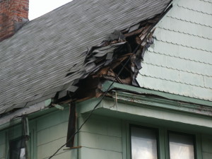 Reader Roofing is called out to do this home roof repair in Cleveland, OH caused by storm damage.