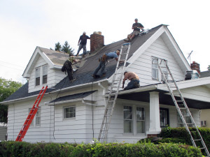 The Reader Roofing crew working on a roof on the east side of Cleveland.